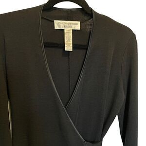 Jones NY Signature Black Wrap Dressy Tie Ribbon Trim Long Sleeve Sweater SIZE S